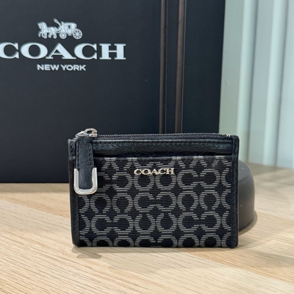Coach Vintage Black/Silver Signature Op Art Mini Skinny Case Wallet Coin Purse - Picture 1 of 8